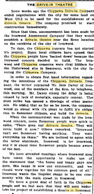 Chippewa Drive-In Theatre - 10 Jul 1952 Article (newer photo)
